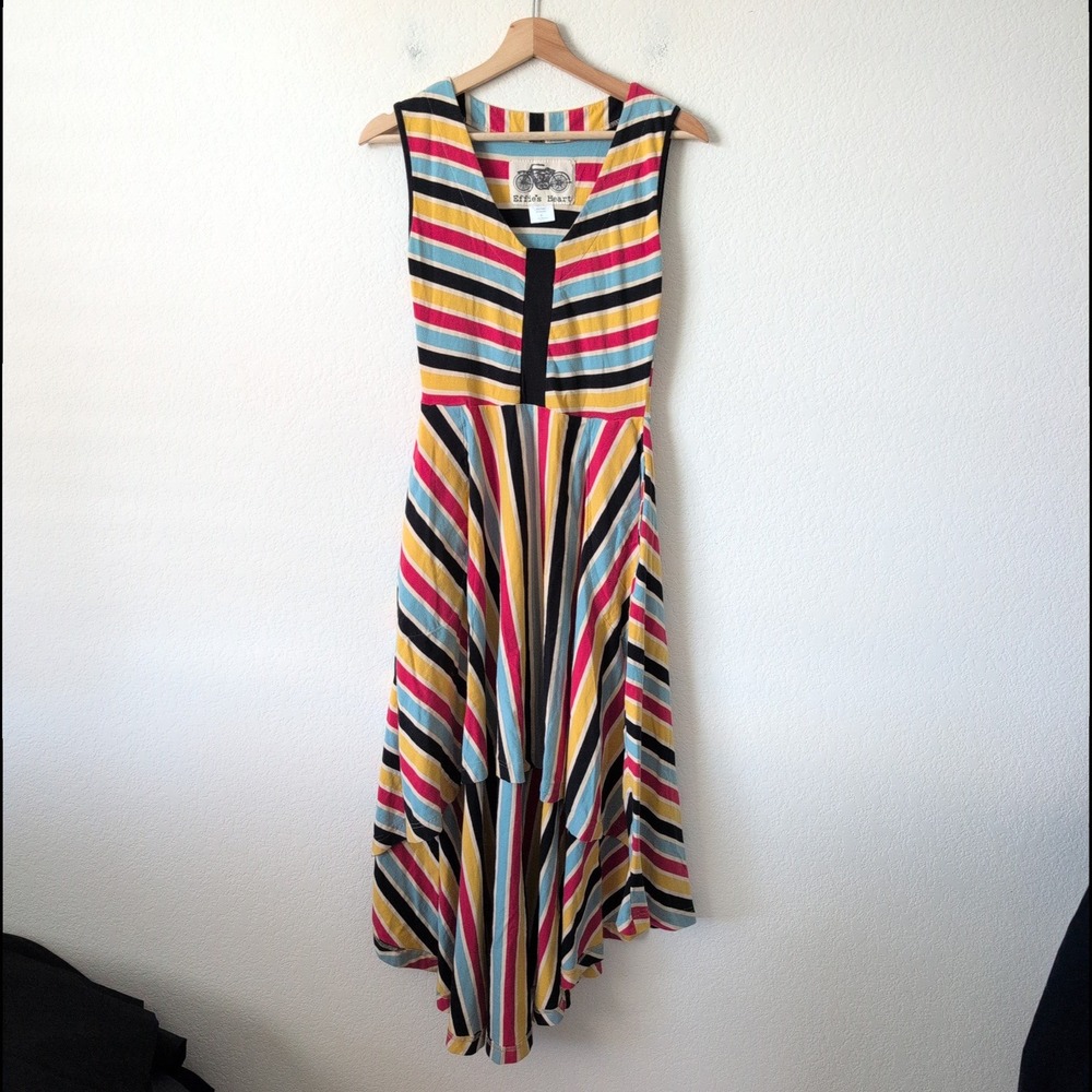 Effies Heart Striped Midi Dress V-Neck Pockets Small Maximalist Retro Dopamine - Picture 4 of 8